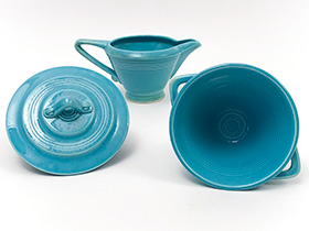 Harlequin Pottery Sugar Creamer Set Original Turquoise Glaze