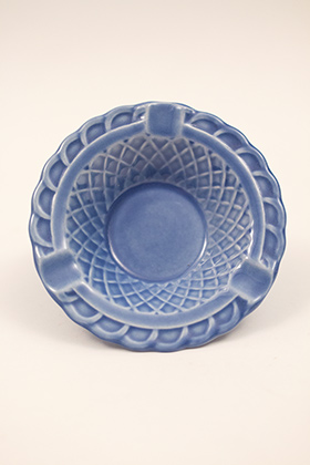 Harlequin Pottery Basketweave Ashtray in Original Mauve Blue Glaze Harlequin Pottery Basketweave Ashtray in Original Mauve Blue Glaze
