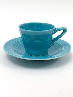 Harlequin Demitasse Cup Saucer Set Original Turquoise Glaze