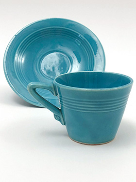 Harlequin Demitasse Cup Saucer Set Original Turquoise Glaze