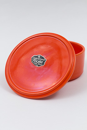Vintage Fiesta Kitchen Kraft Stacking Refigerator Unit and Lid with Label in Original Red Glaze