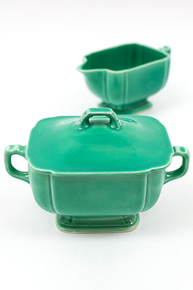  Riviera Pottery for Sale: Original Green Sugar and Creamer Set from vintagefiestaware.com
      