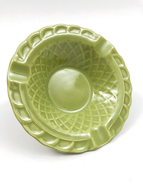 Harlequin Pottery Basketweave Ashtray in Original 50s Chartreuse Glaze Harlequin Pottery Basketweave Ashtray in Original 50s Chartreuse Glaze
