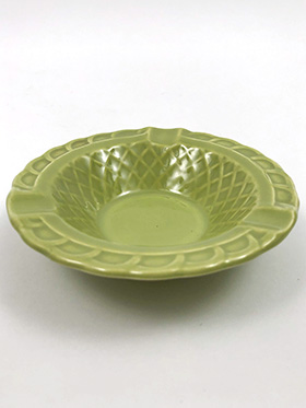 Harlequin Pottery Basketweave Ashtray in Original 50s Chartreuse Glaze