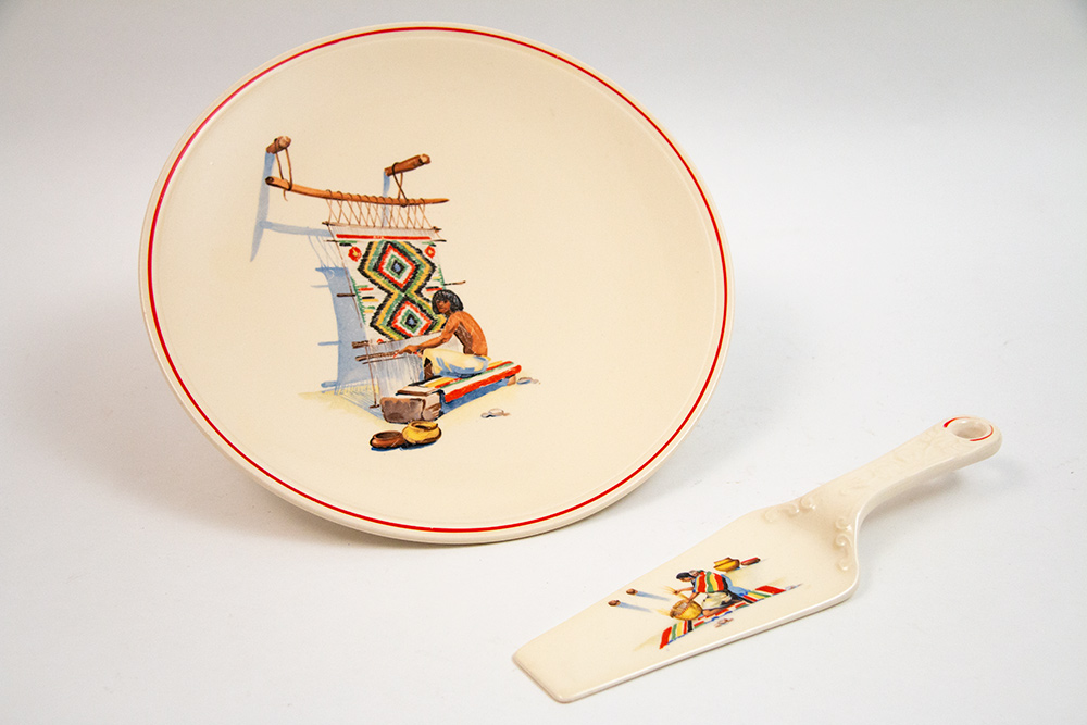 fiesta kitchen kraft red stripe pueblo cake plate and cake lifter