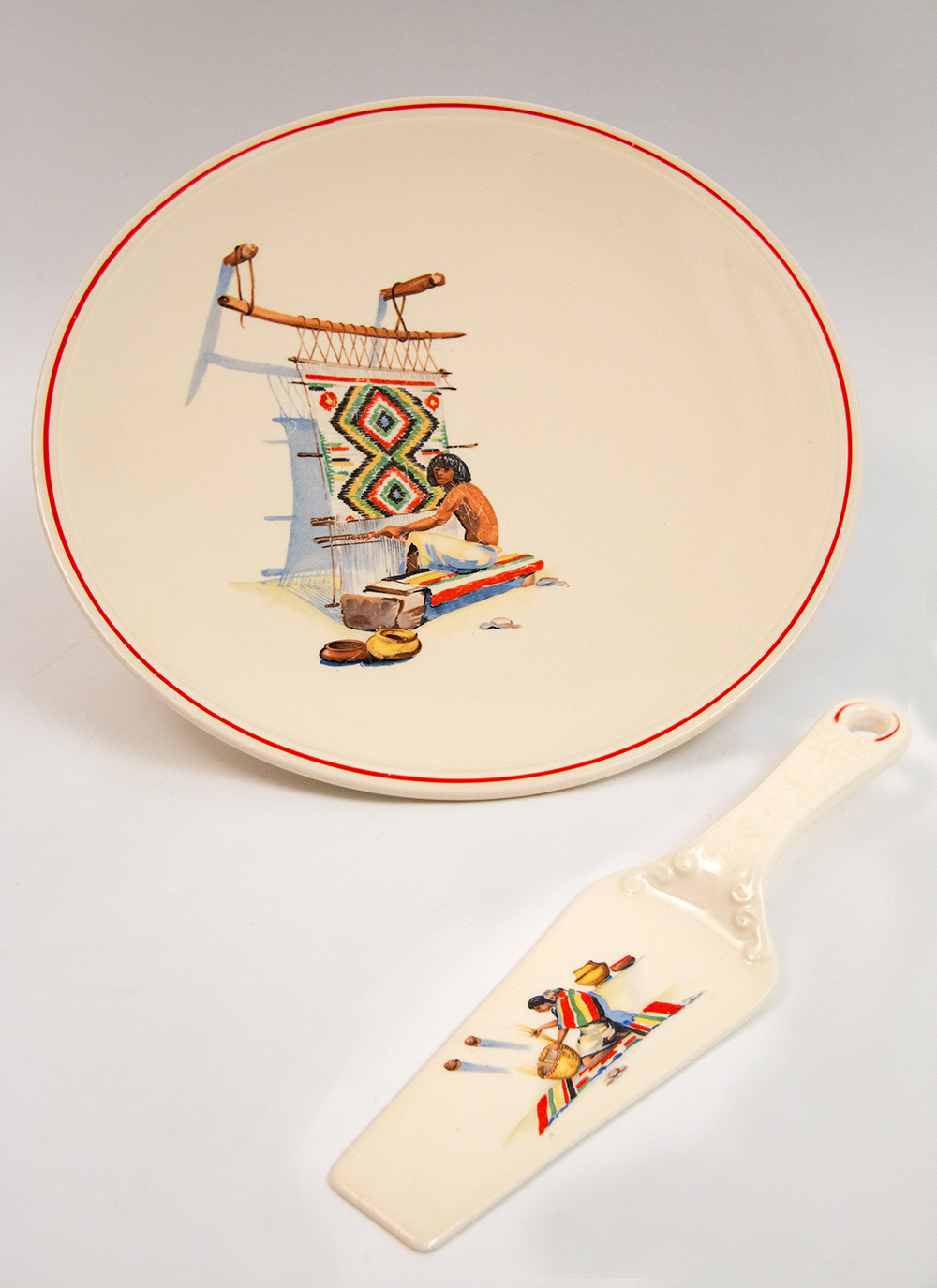fiesta kitchen kraft red stripe pueblo cake plate and cake lifter