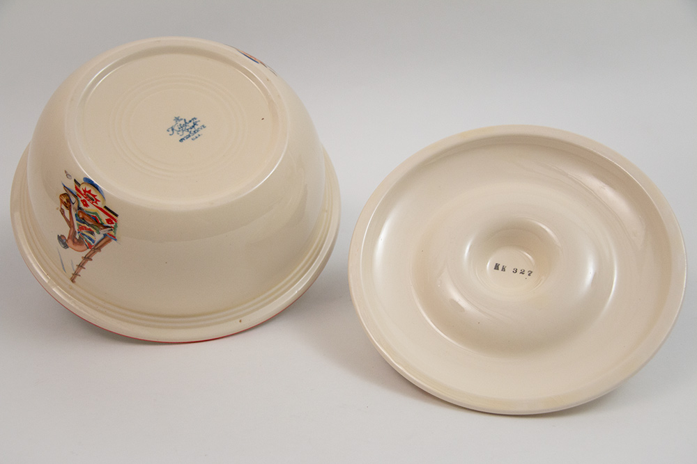 pueblo kitchen kraft red stripe decalware casserole