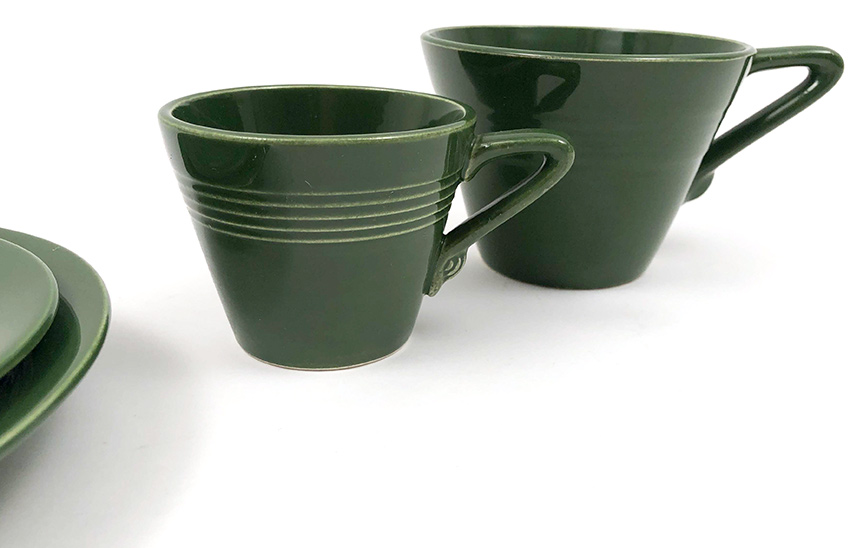 1950s forest green harlequin harlequin demitasse cup and saucer set for sale