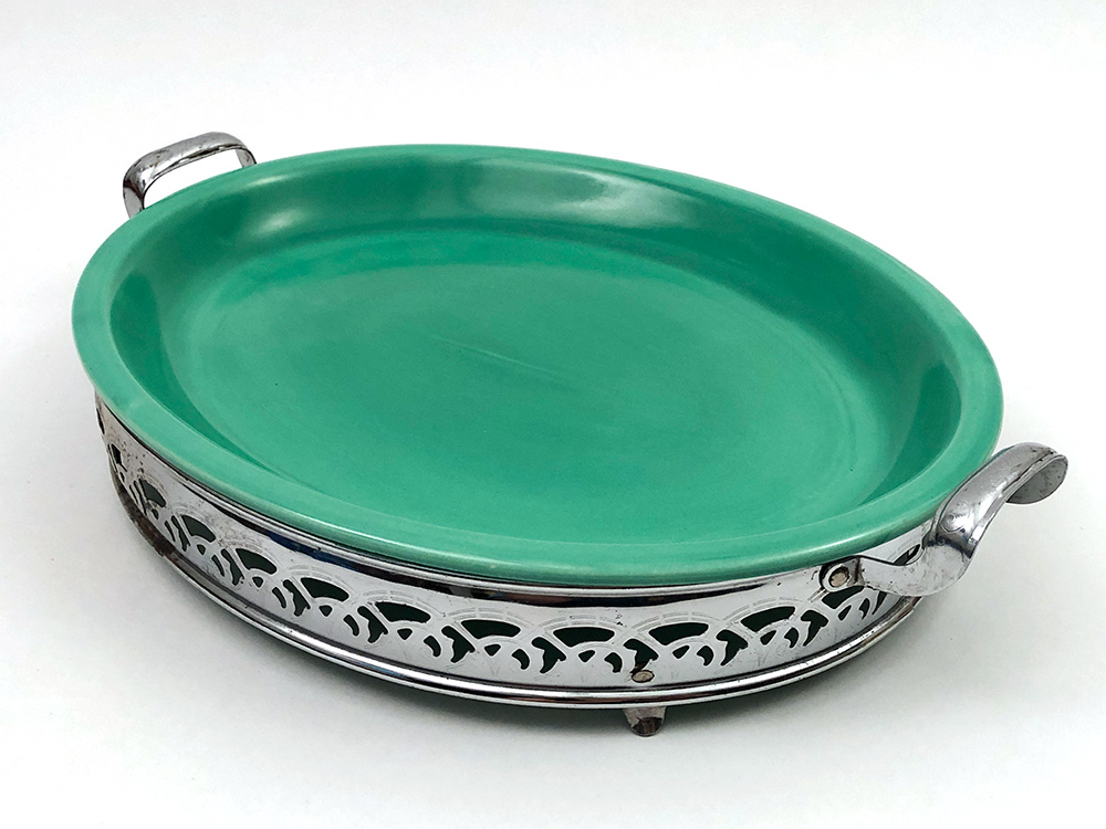 green fiesta kitchen kraft platter in original metal holder