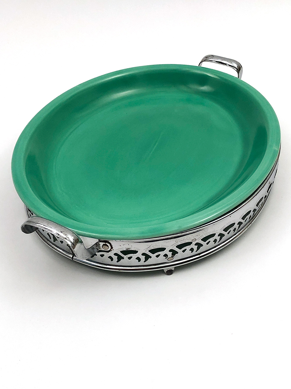 green fiesta kitchen kraft platter in original metal holder