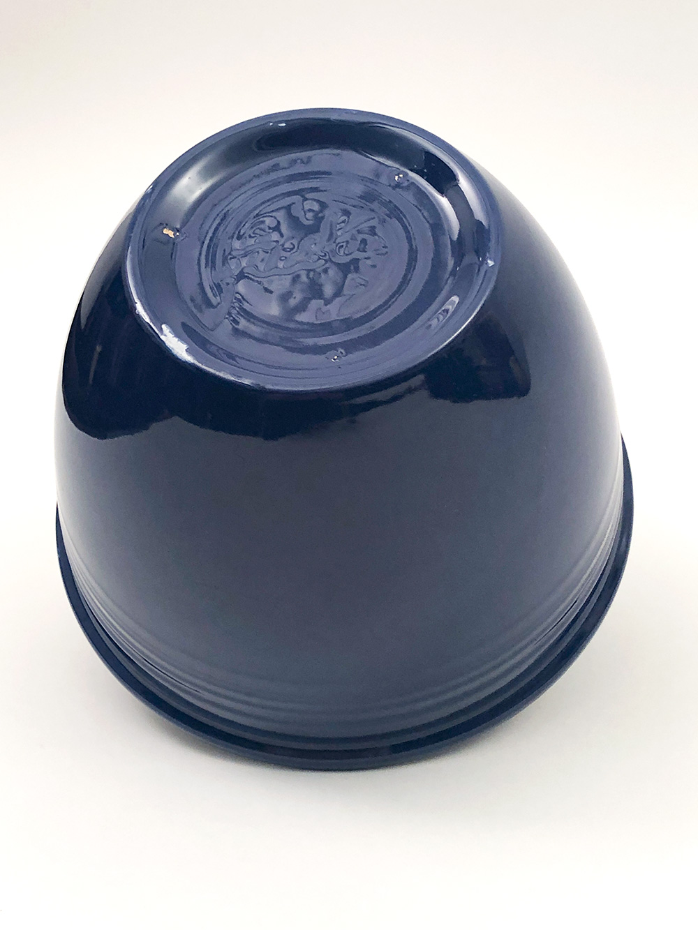 side view Number 4 original cobalt blue vintage fiesta nesting bowl
