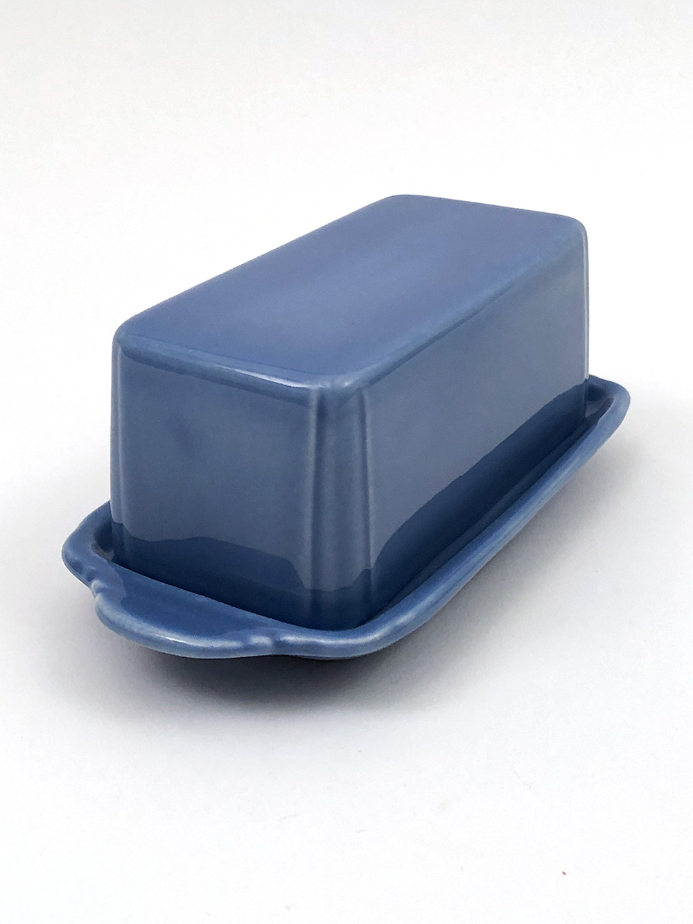 Homer Laughlin Riviera Butter Dish in Harlequin Blue Colored Glaze for Sale