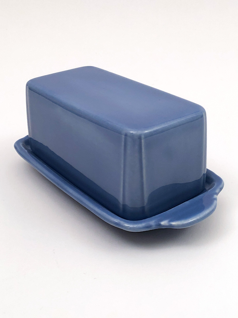 Homer Laughlin Riviera Butter Dish in Harlequin Blue Colored Glaze for Sale