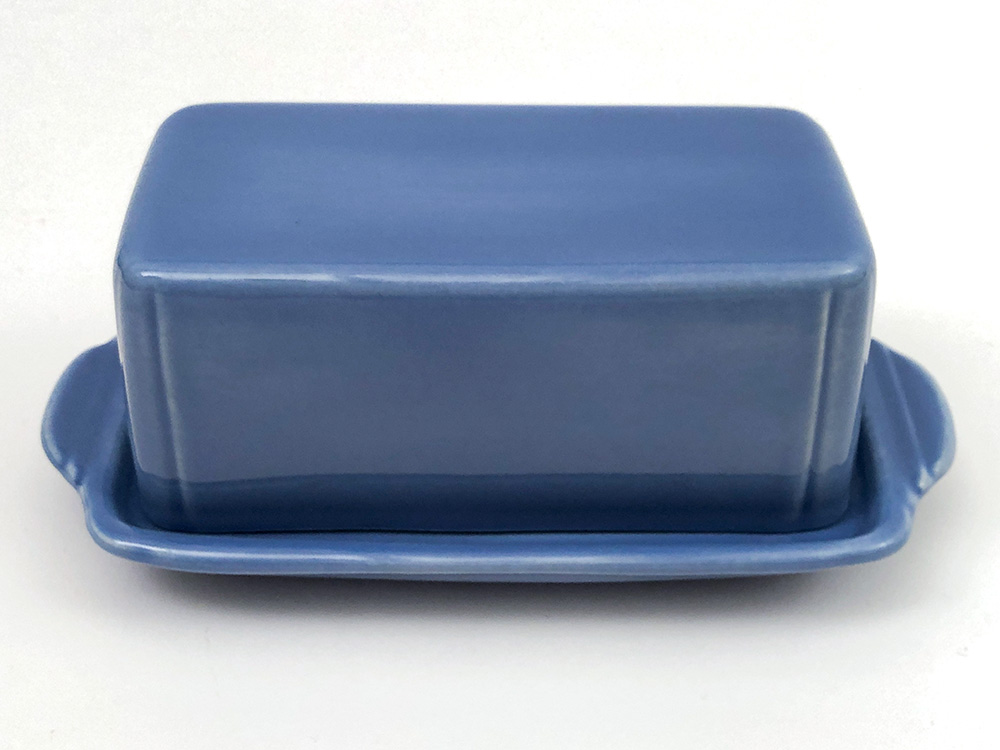 Homer Laughlin Riviera Butter Dish in Harlequin Blue Colored Glaze for Sale