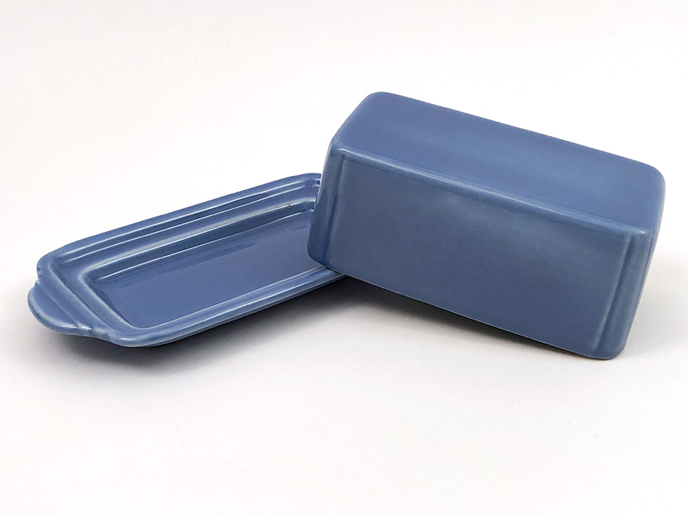Homer Laughlin Riviera Butter Dish in Harlequin Blue Colored Glaze for Sale