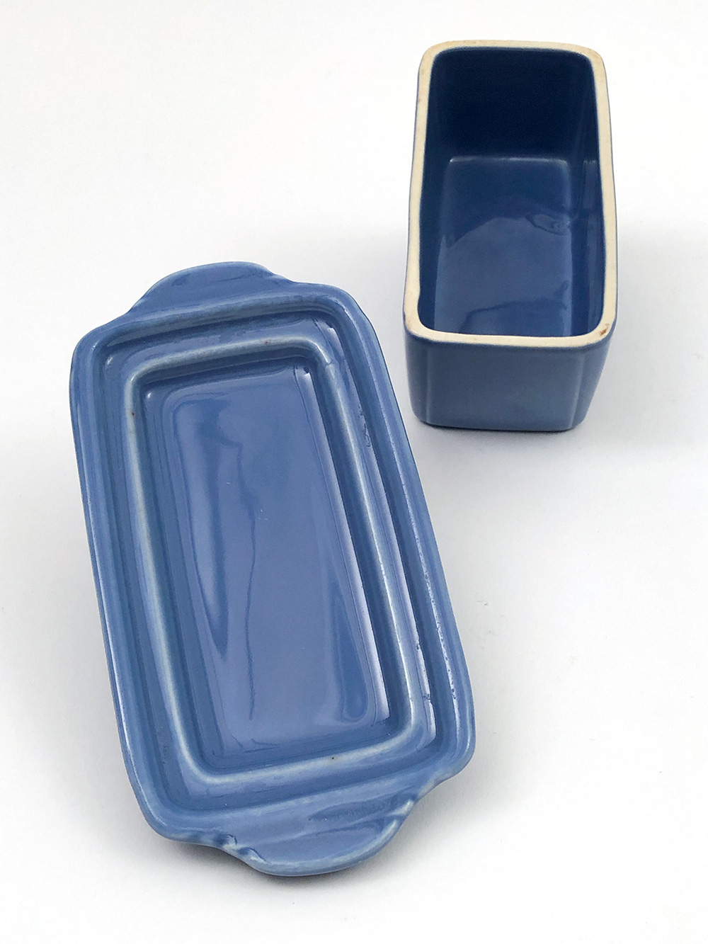 Homer Laughlin Riviera Butter Dish in Harlequin Blue Colored Glaze for Sale