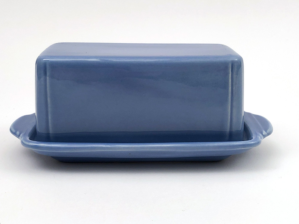 Homer Laughlin Riviera Butter Dish in Harlequin Blue Colored Glaze for Sale