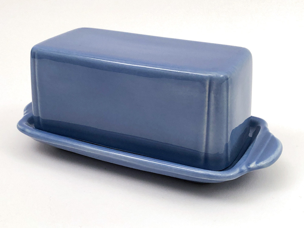 Homer Laughlin Riviera Butter Dish in Harlequin Blue Colored Glaze for Sale