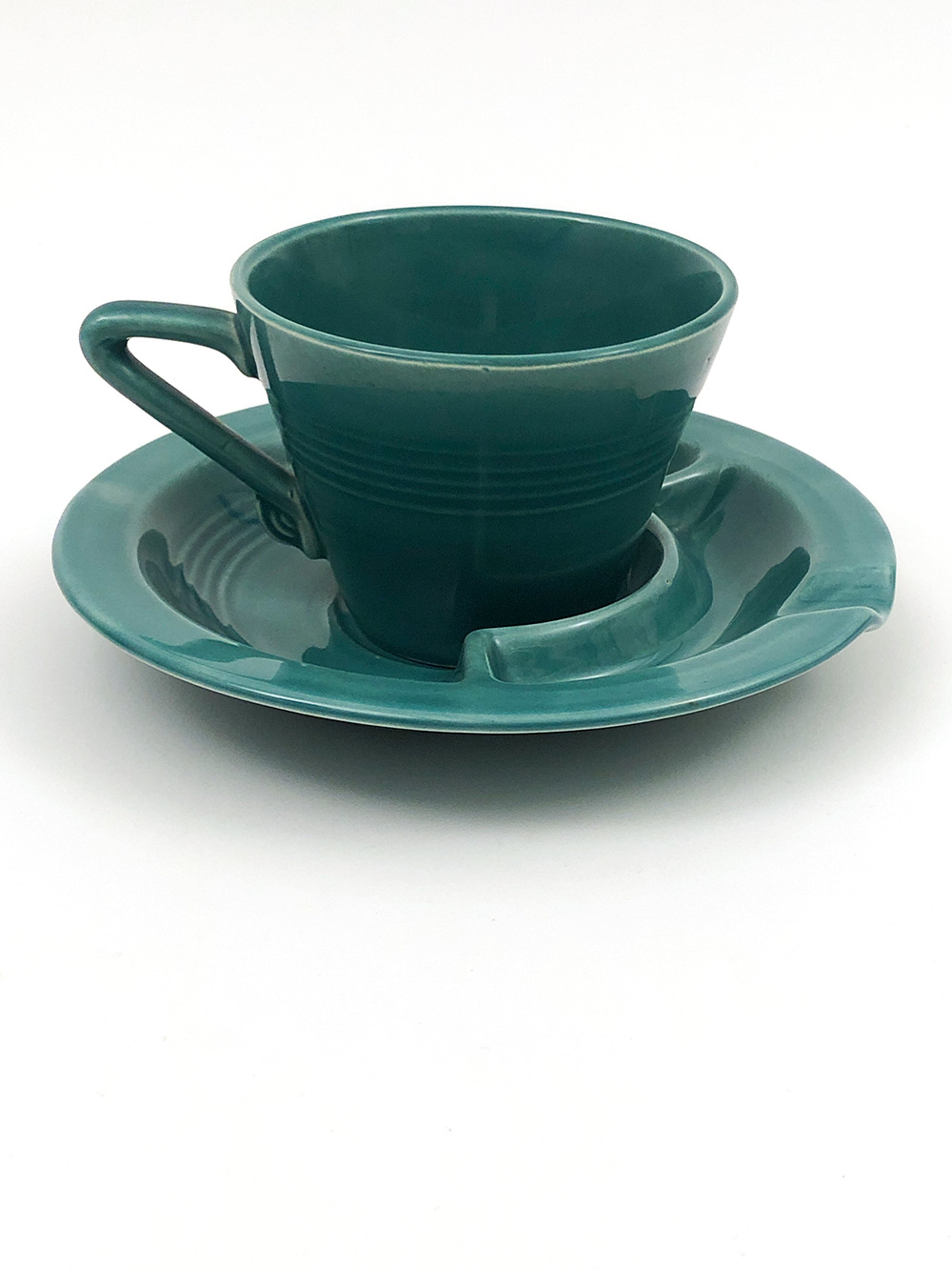 spruce green Harlequin cup and saucer ashtray