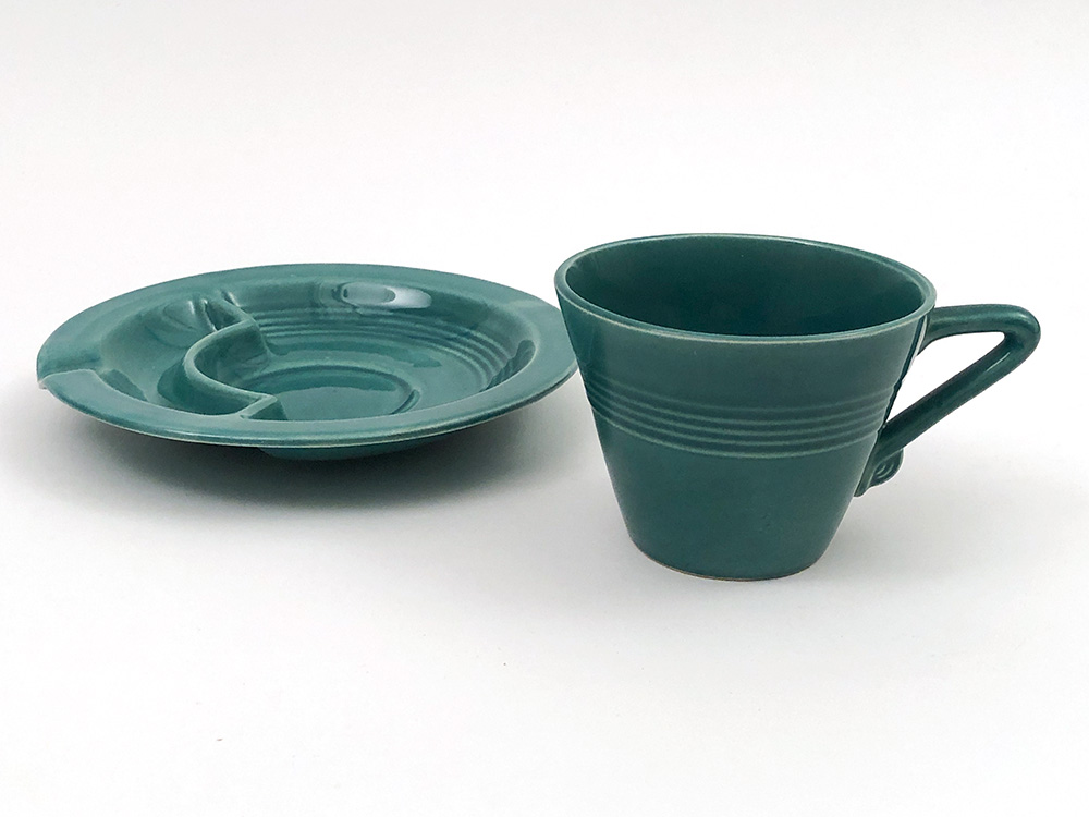 spruce green Harlequin cup and saucer ashtray