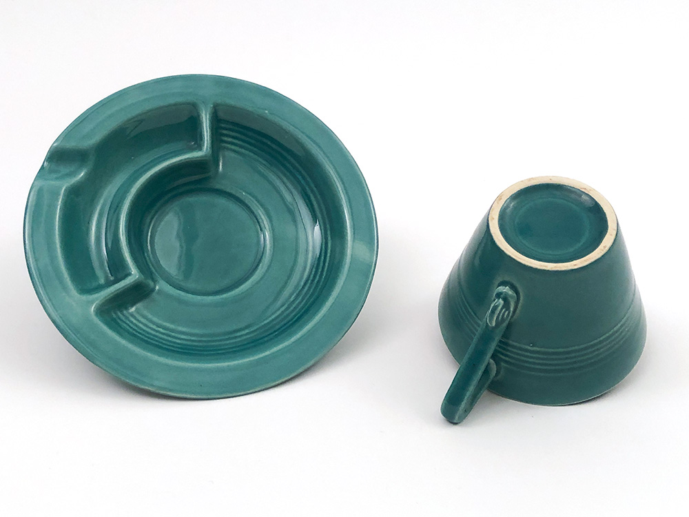 spruce green Harlequin cup and saucer ashtray