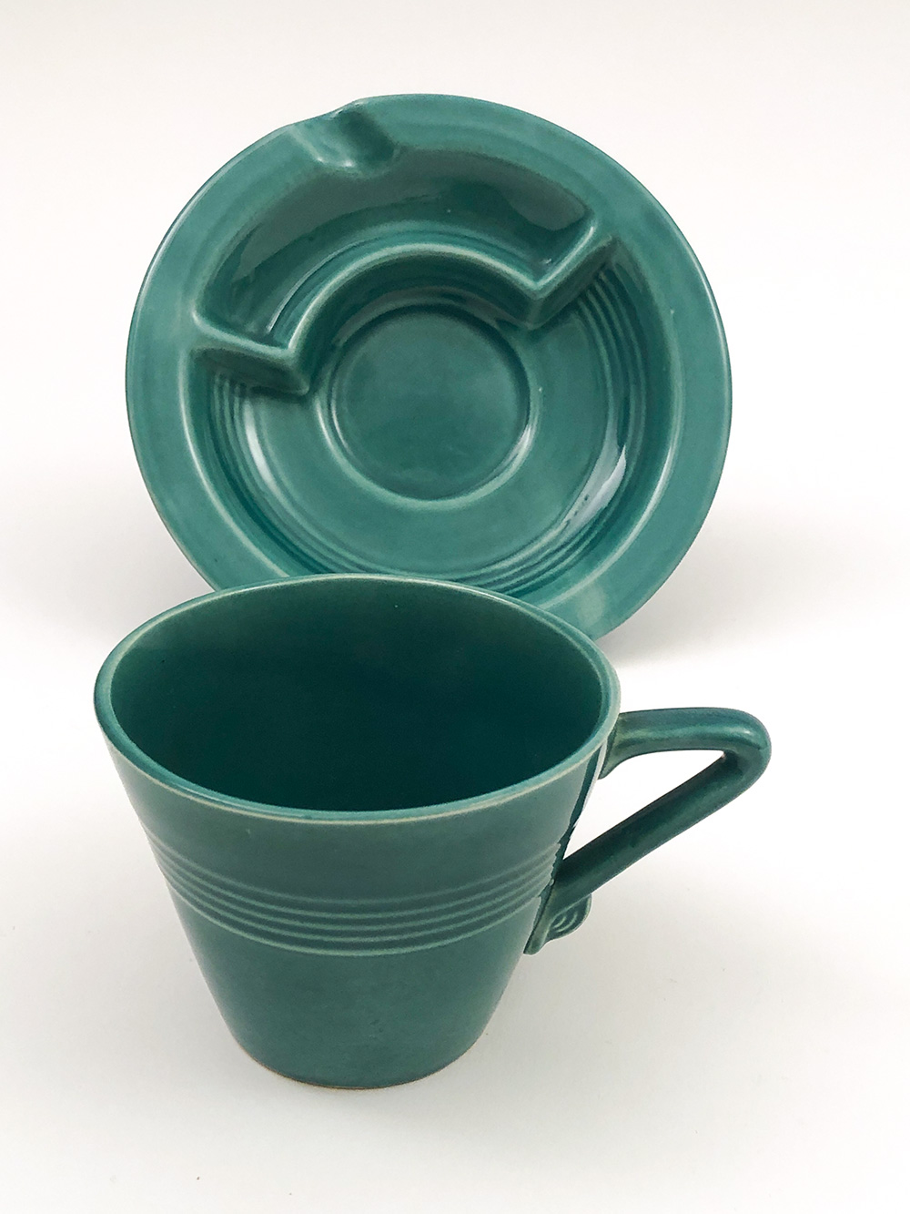 spruce green Harlequin cup and saucer ashtray