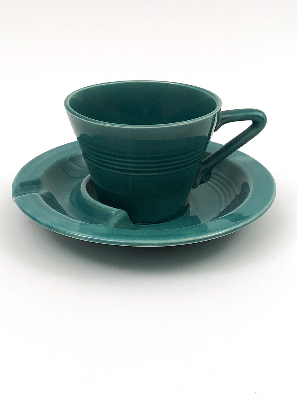 spruce green Harlequin cup and saucer ashtray