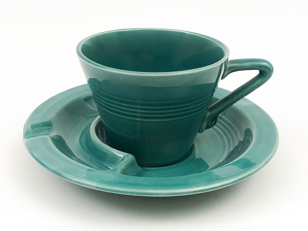 spruce green Harlequin cup and saucer ashtray