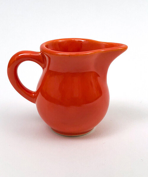 red harlequin individual toy creamer homer laughlin pottery