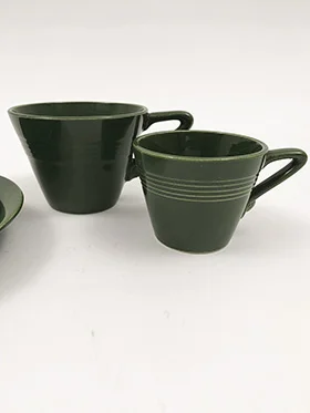 1950s forest green color vintage harlequin demitasse cup and saucer set for sale