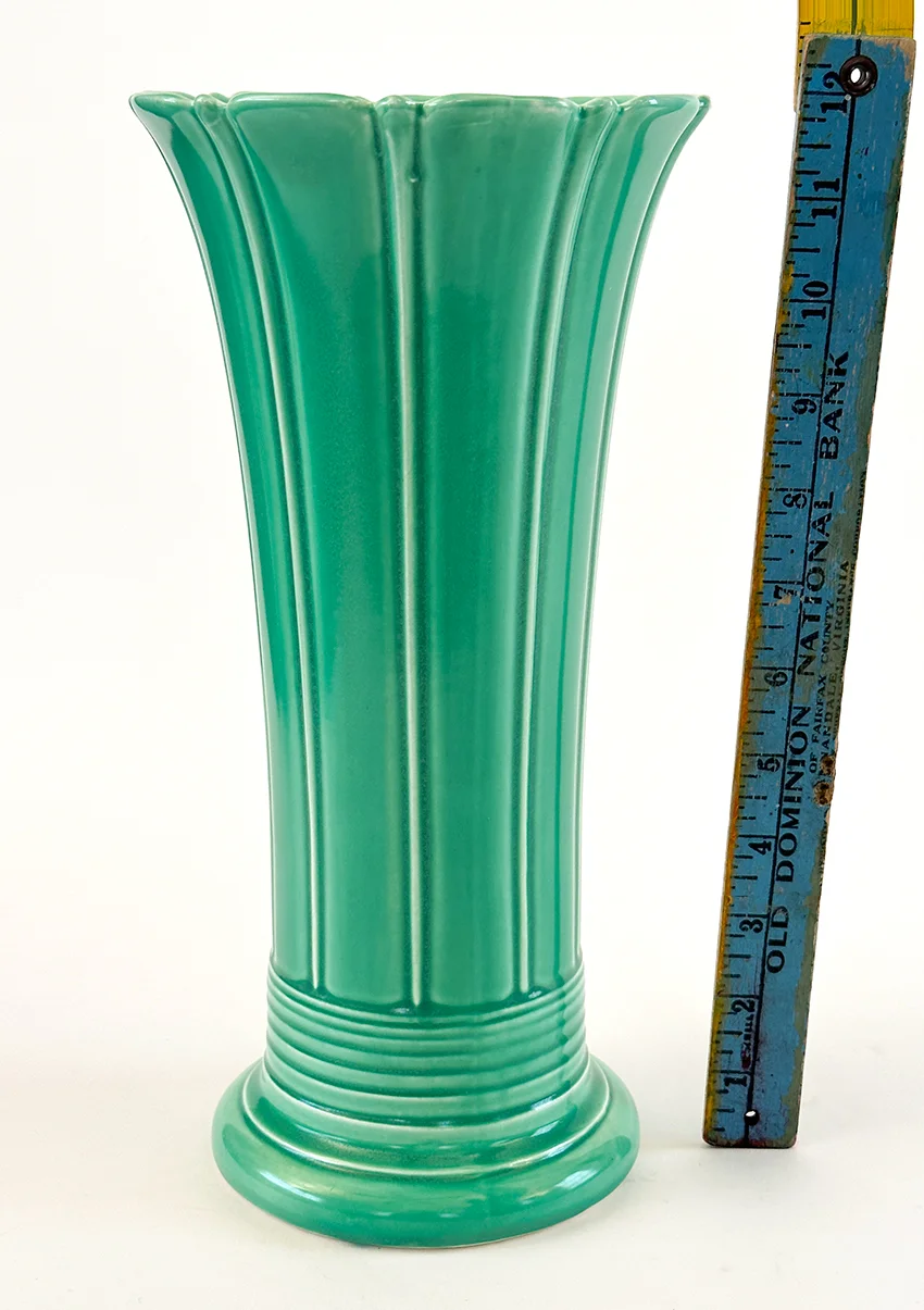 green vintage fiestaware 12 inch art pottery flower vase for sale rare antique fiesta tableware