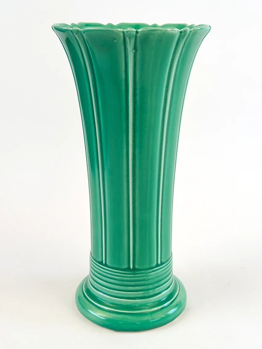 green vintage fiestaware 12 inch art pottery flower vase for sale rare antique fiesta tableware