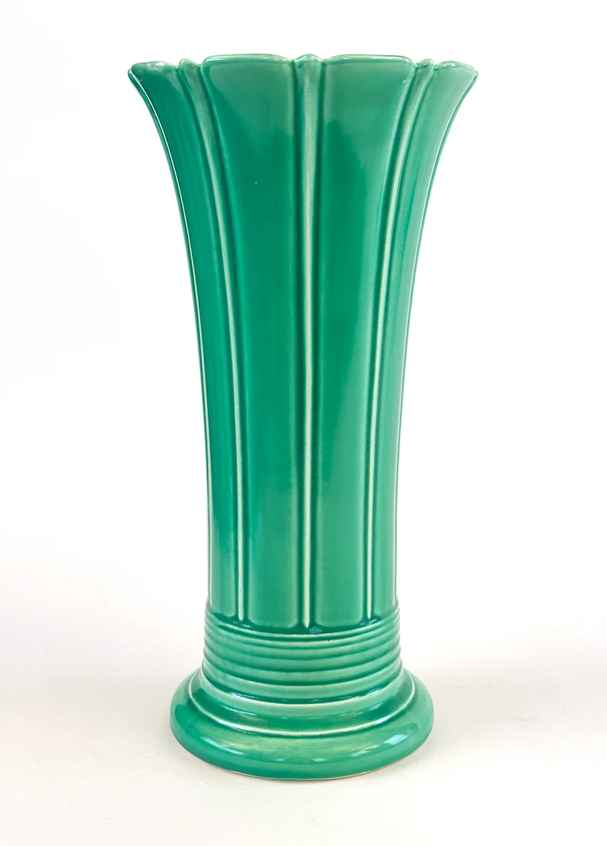 green vintage fiestaware 12 inch art pottery flower vase for sale rare antique fiesta tableware