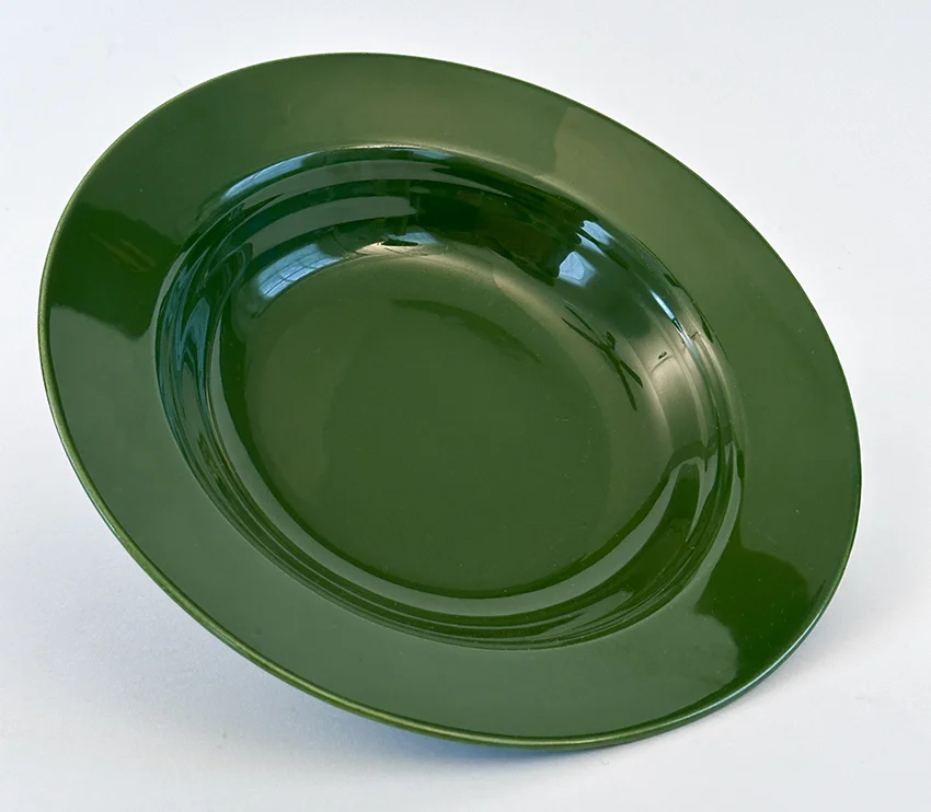 forest green vintage harlequin dinnerware deep plate made by Homer Laughlin for Woolworths