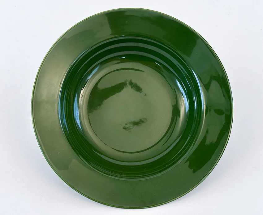 forest green vintage harlequin dinnerware deep plate made by Homer Laughlin for Woolworths