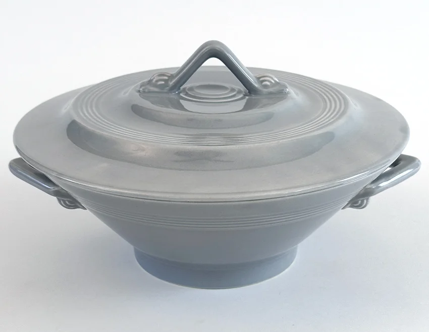 1950s gray vintage homer laughlin harlequin casserole with lid