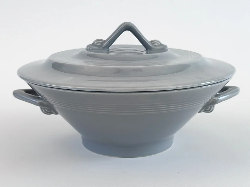 1950s gray vintage homer laughlin harlequin casserole with lid