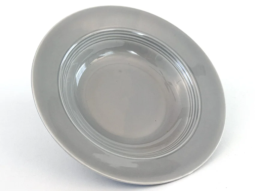 1950s gray vintage harlequin dinnerware deep plate made by Homer Laughlin for Woolworths