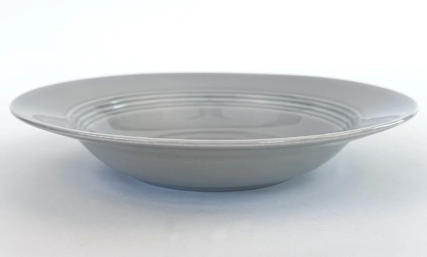 1950s gray vintage harlequin dinnerware deep plate made by Homer Laughlin for Woolworths