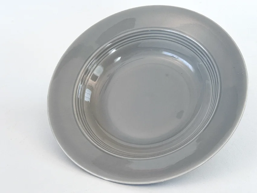 1950s gray vintage harlequin dinnerware deep plate made by Homer Laughlin for Woolworths