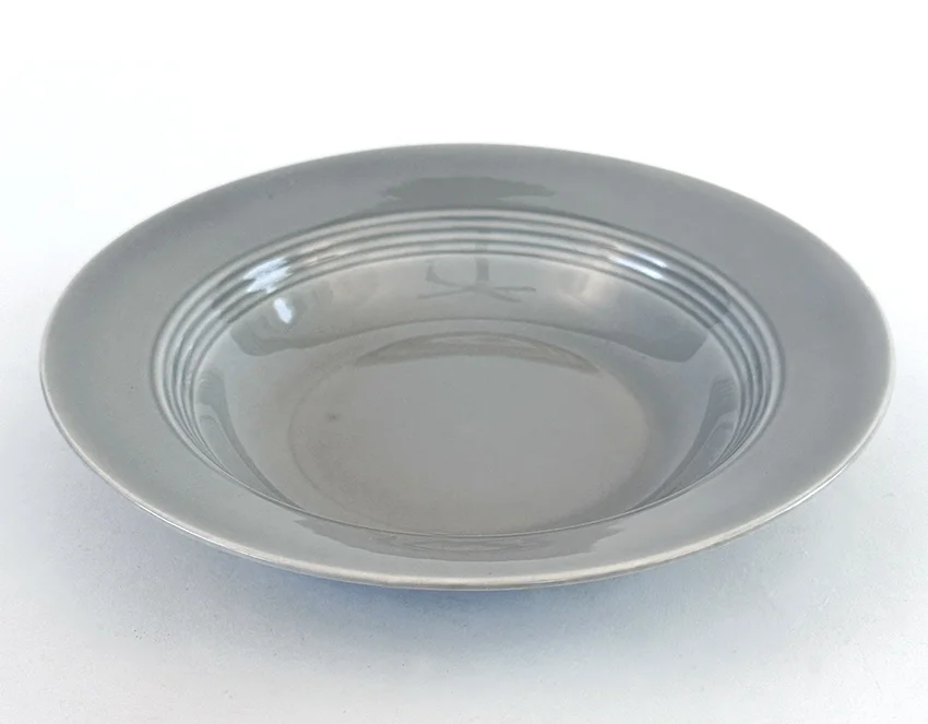 1950s gray vintage harlequin dinnerware deep plate made by Homer Laughlin for Woolworths