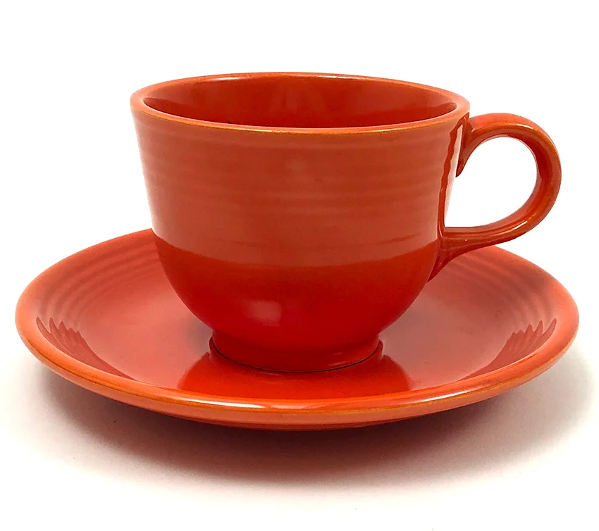 mango red vintage fiesta ironstone teacup and saucer set for sale
