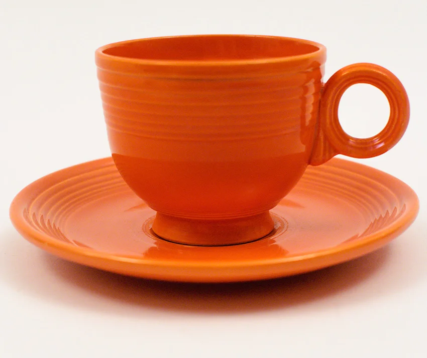 red vintage fiestaware teacup and saucer set