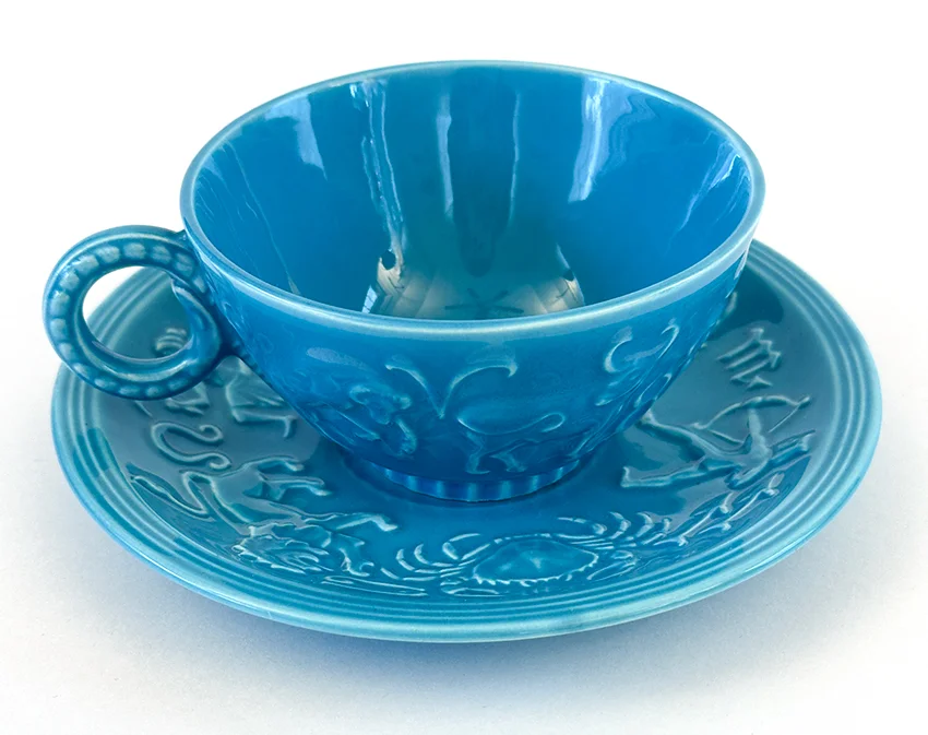 Rare 1940 American Potter New York Worlds Fair Turquoise Zodiac Cup and Saucer Set for Sale