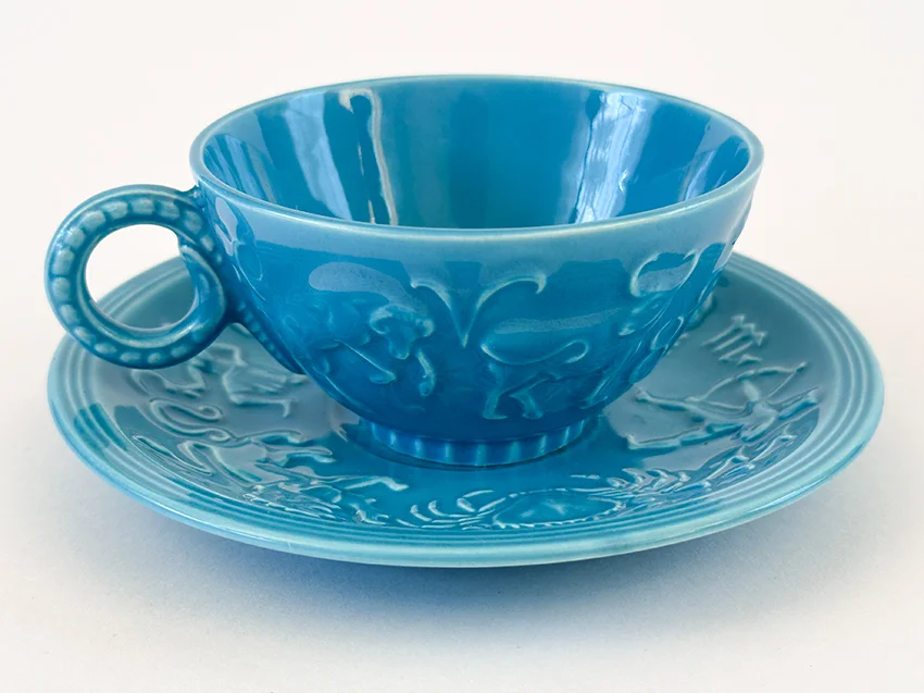 Rare 1940 American Potter New York Worlds Fair Turquoise Zodiac Cup and Saucer Set for Sale