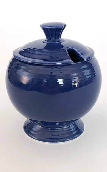Cobalt Blue Vintage Fiestaware lidded marmalade jar for sale made by Homer Laughlin from 1936-1944