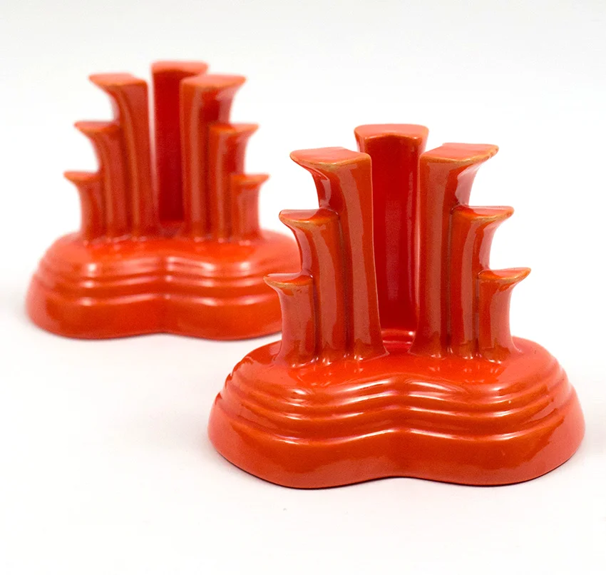 rare red vintage fiestaware tripod candleholders for sale