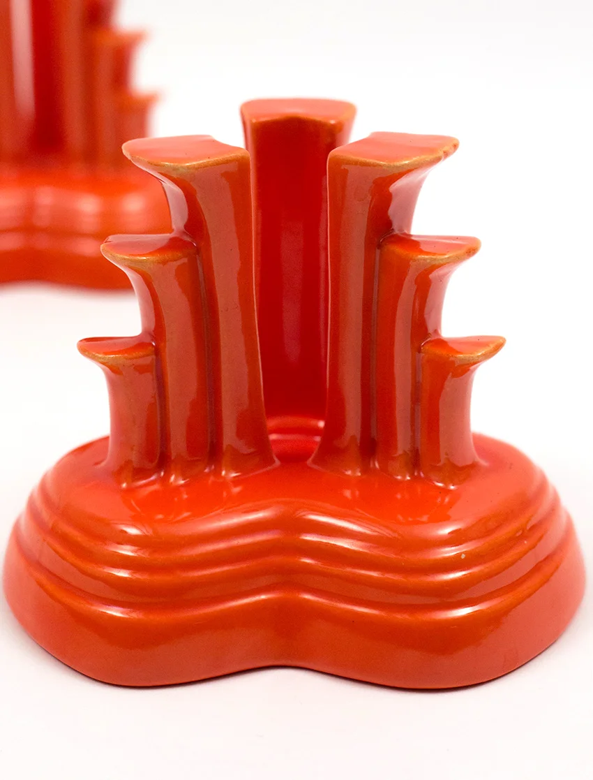 rare red vintage fiestaware tripod candleholders for sale