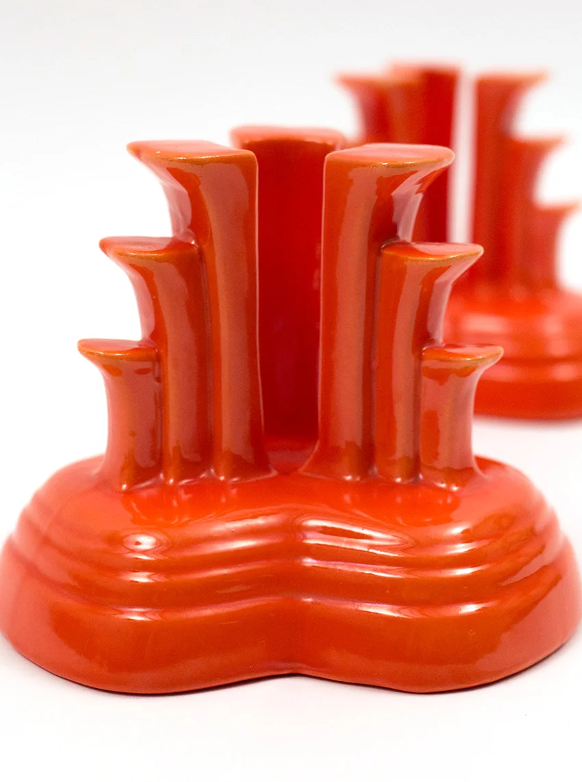 rare red vintage fiestaware tripod candleholders for sale