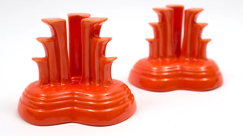 rare red vintage fiestaware tripod candleholders for sale